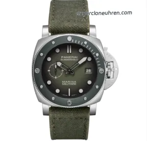 1:1 Super Clone Uhr Panerai Submersible Marina Militare PAM01697 Militärgrünes Canvas-Armband 44mm