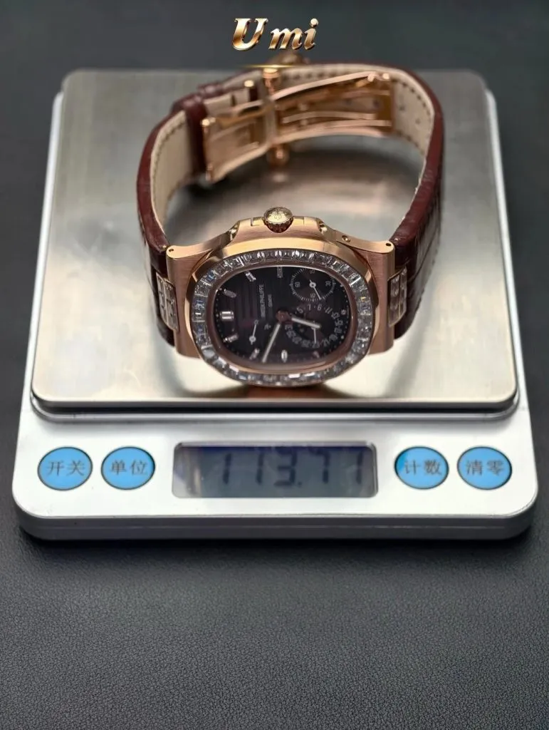 1:1 Super Clone Uhr Patek Philippe Nautilus 5724R-001 Roségold Moissanit 40mm