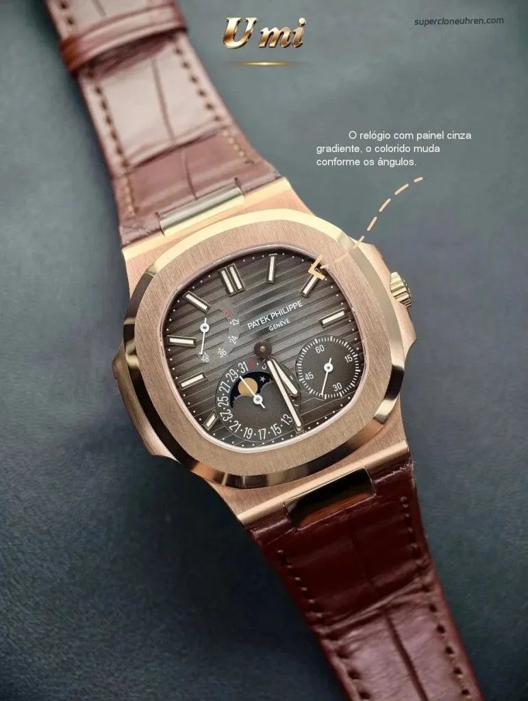 1:1 Super Clone Uhr Patek Philippe Nautilus 5712R-001 Roségold Mondphase 40mm
