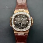 1:1 Super Clone Uhr Patek Philippe Nautilus 5724R-001 Roségold Moissanit 40mm