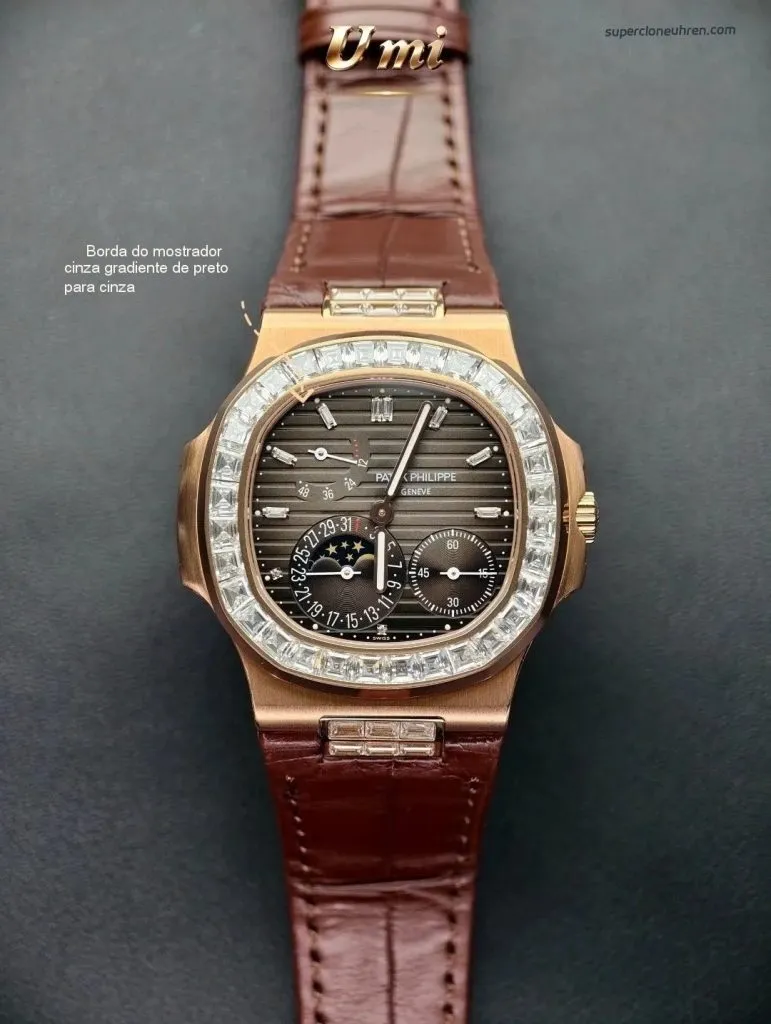 1:1 Super Clone Uhr Patek Philippe Nautilus 5724R-001 Roségold Moissanit 40mm