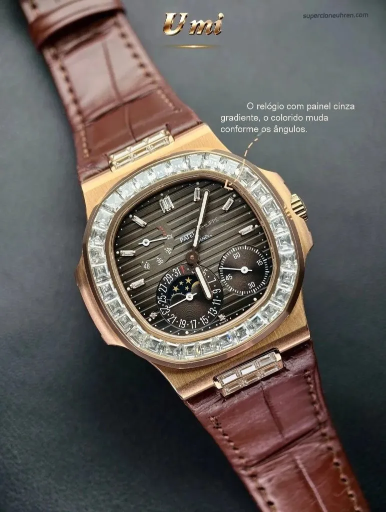 1:1 Super Clone Uhr Patek Philippe Nautilus 5724R-001 Roségold Moissanit 40mm