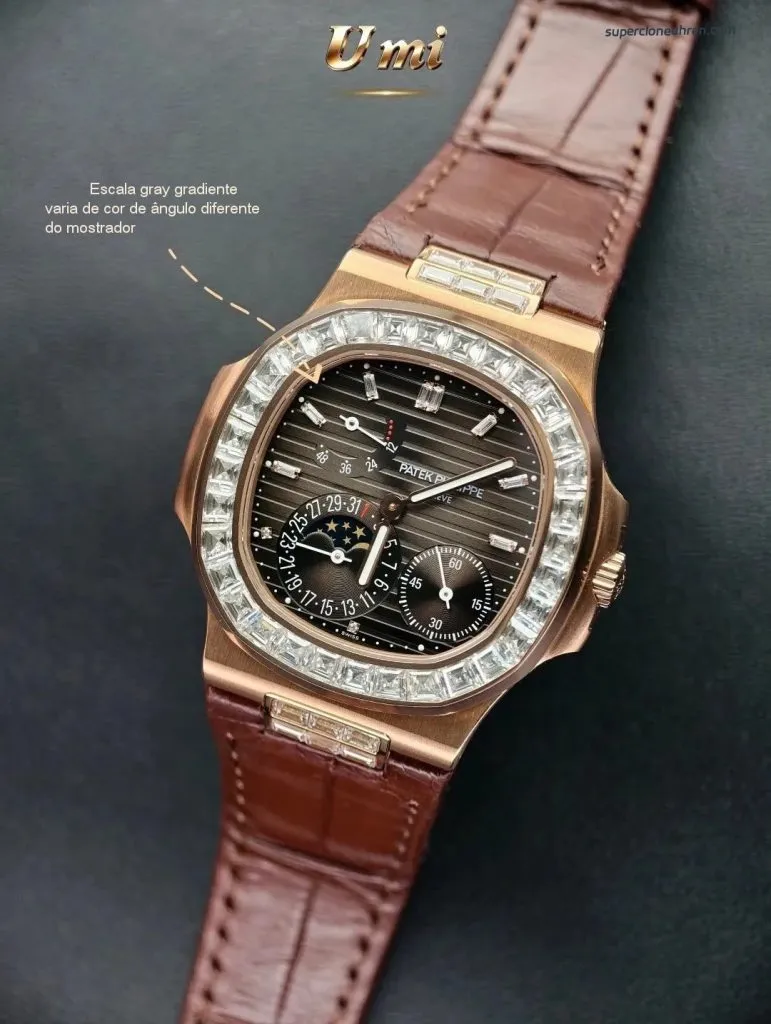1:1 Super Clone Uhr Patek Philippe Nautilus 5724R-001 Roségold Moissanit 40mm