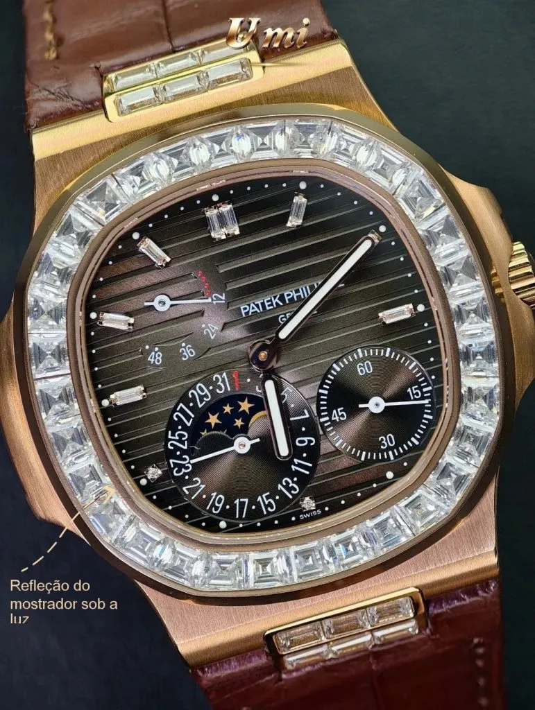 1:1 Super Clone Uhr Patek Philippe Nautilus 5724R-001 Roségold Moissanit 40mm