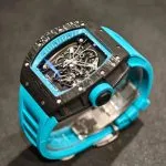 1:1 Super Clone Uhr Richard Mille RM055 Carbon Gehäuse Blaues Armband 42.7mm