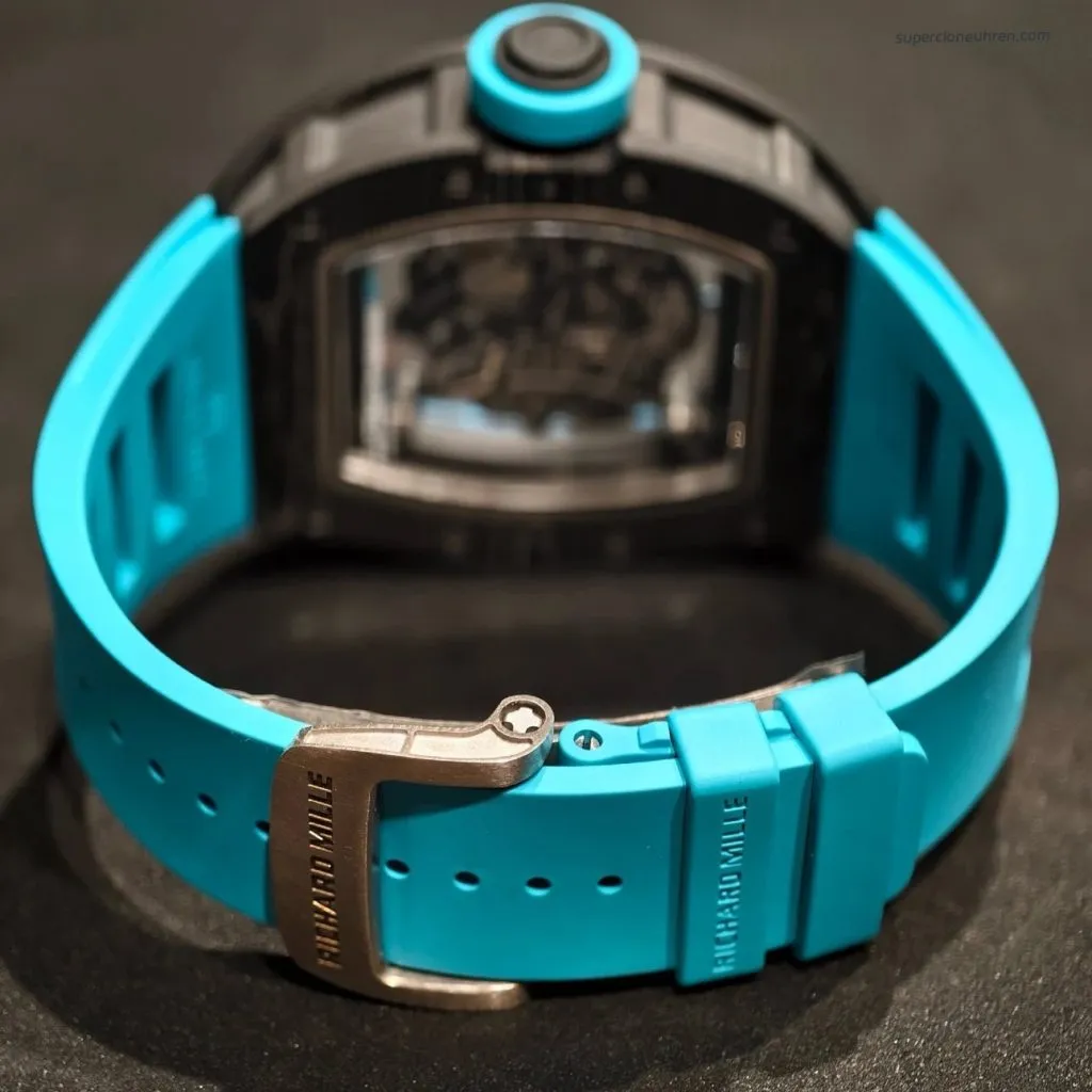 1:1 Super Clone Uhr Richard Mille RM055 Carbon Gehäuse Blaues Armband 42.7mm