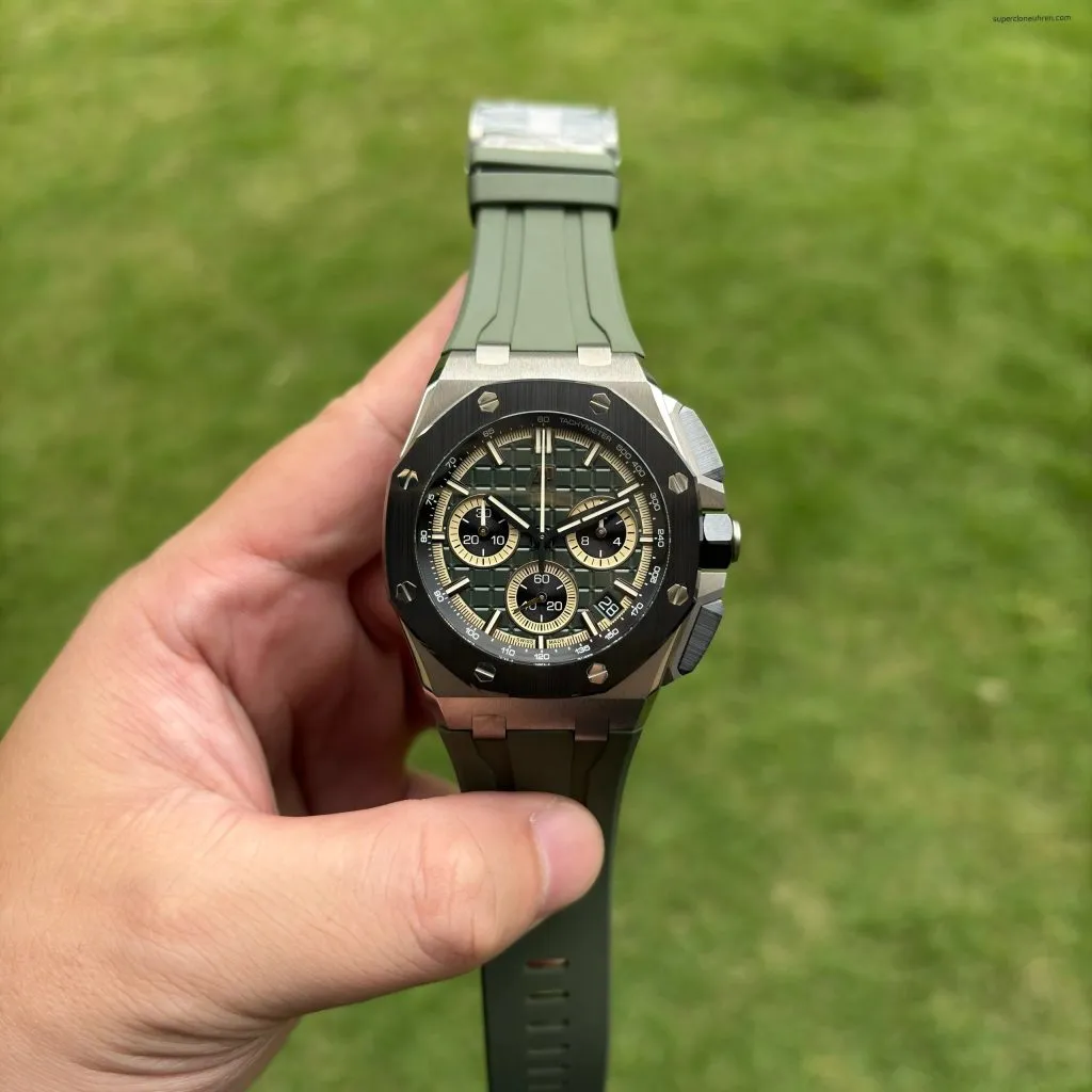 1:1 Super Clone Uhr Audemars Piguet Royal Oak Offshore 26420 Khaki-Grün Titan 43mm