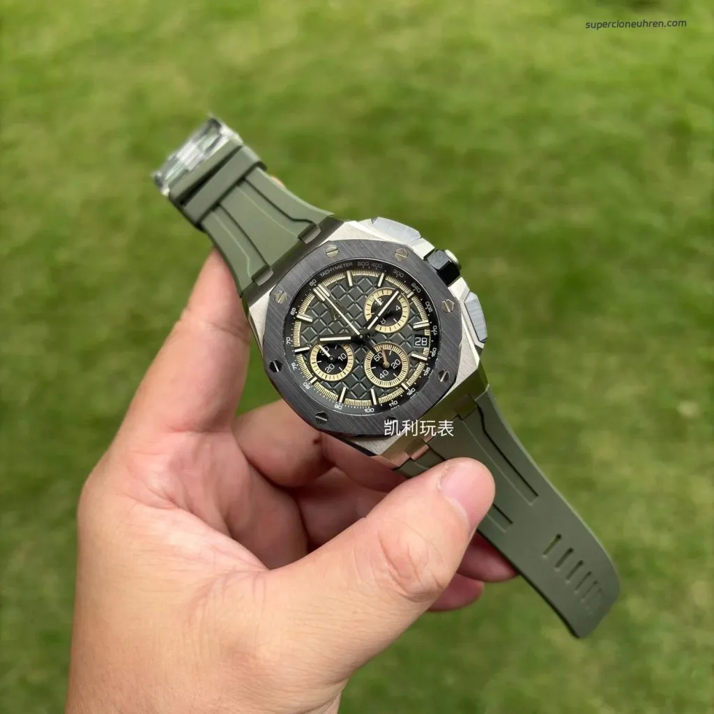 1:1 Super Clone Uhr Audemars Piguet Royal Oak Offshore 26420 Khaki-Grün Titan 43mm
