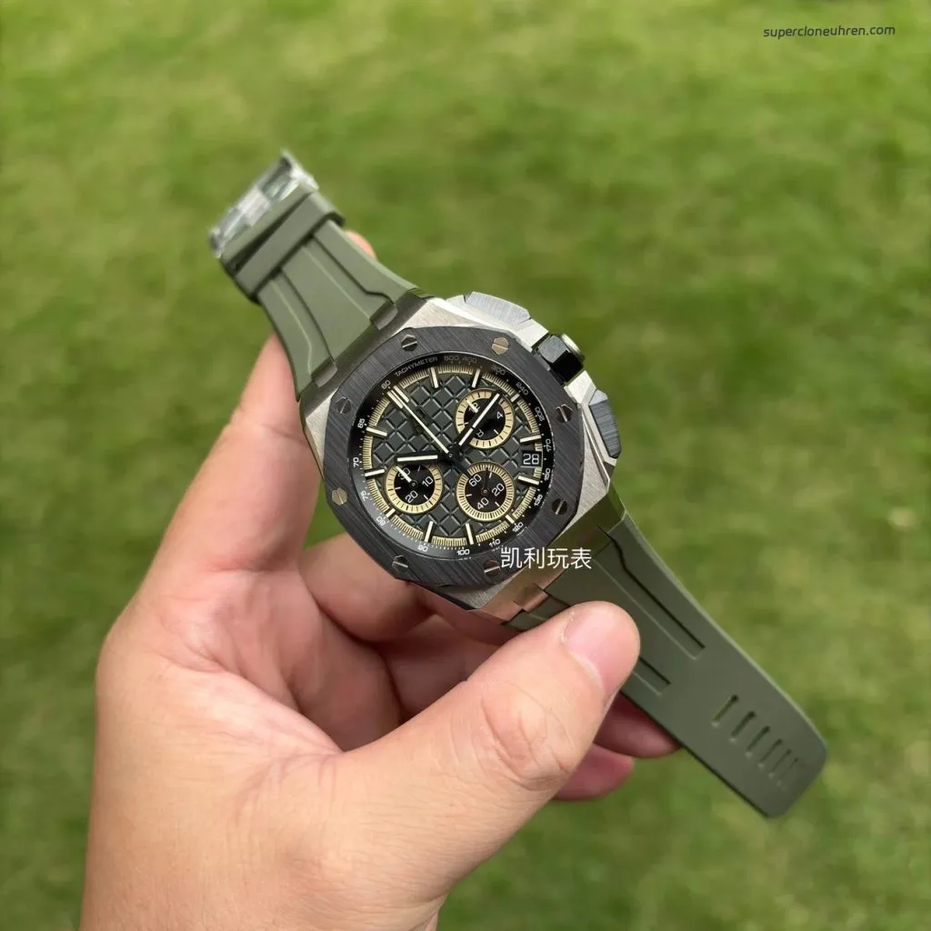 1:1 Super Clone Uhr Audemars Piguet Royal Oak Offshore 26420 Khaki-Grün Titan 43mm