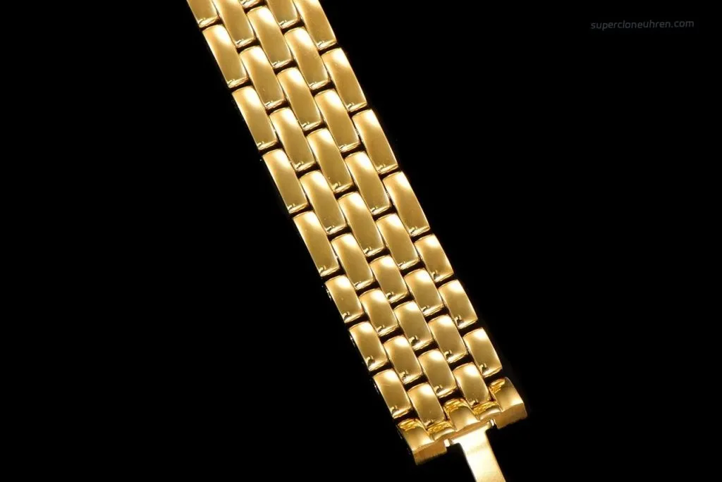 1:1 Super Clone Uhr Cartier Panthère WJPN0037 Gold mit Diamantlünette und grünem Zifferblatt 27x37mm