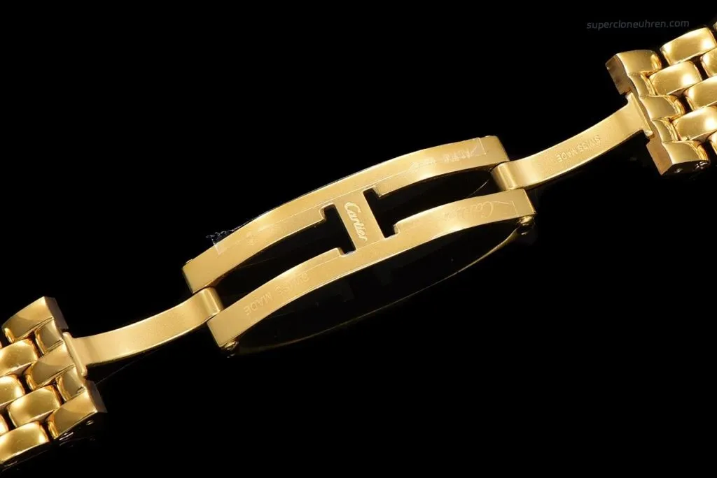 1:1 Super Clone Uhr Cartier Panthère WJPN0037 Gold mit Diamantlünette und grünem Zifferblatt 27x37mm