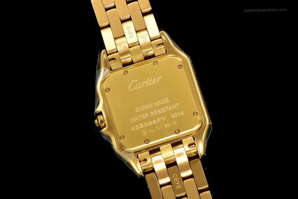 1:1 Super Clone Uhr Cartier Panthère WJPN0037 Gold mit Diamantlünette und grünem Zifferblatt 27x37mm