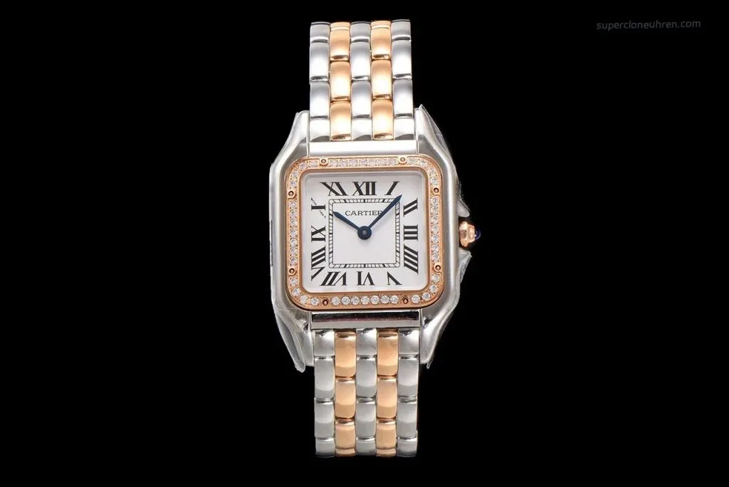 Super Clone Uhr Cartier Panthère W3PN0007 Roségold Diamant 27*37 mm
