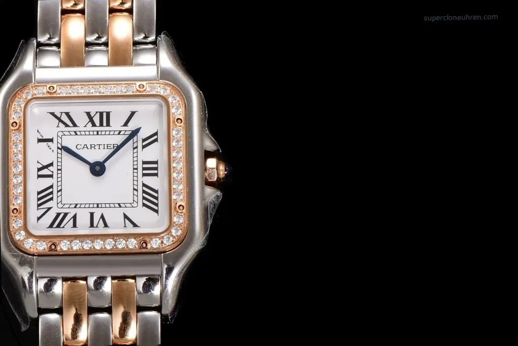 Super Clone Uhr Cartier Panthère W3PN0007 Roségold Diamant 27*37 mm