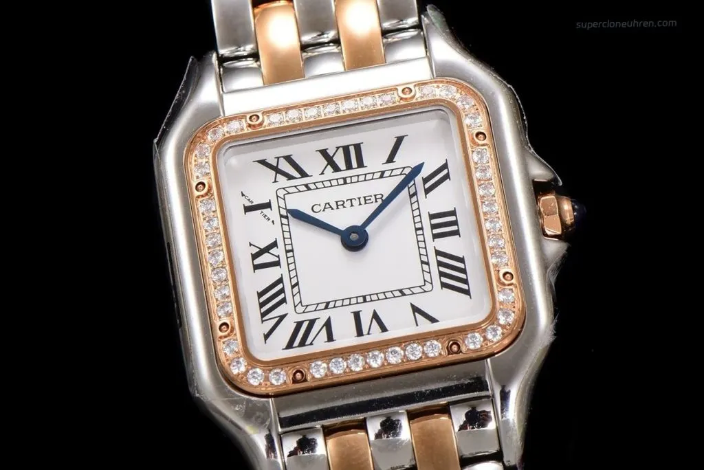Super Clone Uhr Cartier Panthère W3PN0007 Roségold Diamant 27*37 mm