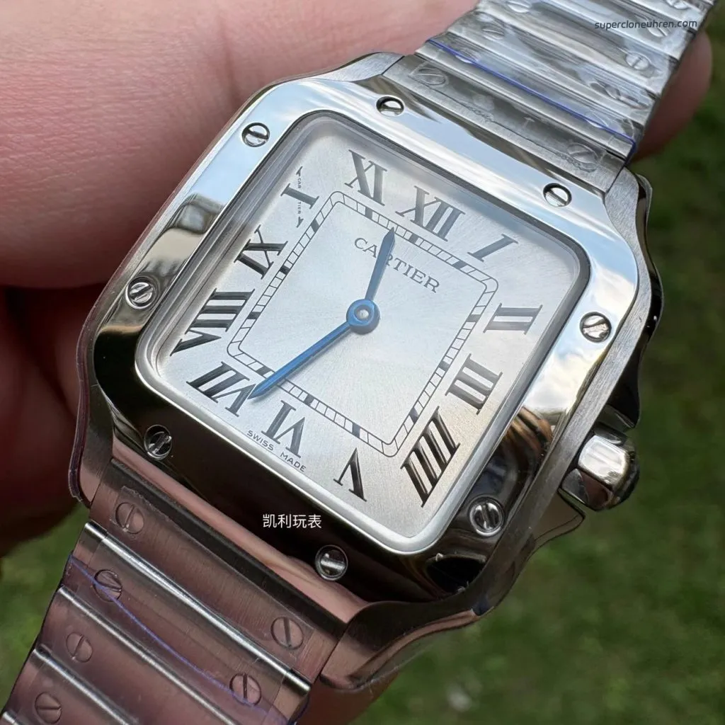 Super Clone Cartier Santos WSSA0082 Blaue Zeiger Stahlarmband 27*34,5mm