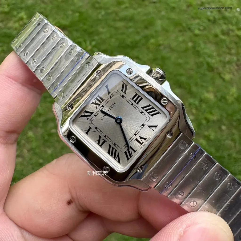 Super Clone Cartier Santos WSSA0082 Blaue Zeiger Stahlarmband 27*34,5mm