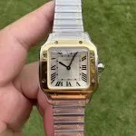 1:1 Super Clone Uhr Cartier Santos W2SA0033 Bicolor Gold mit blauen Zeigern 27×34,5mm