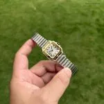 1:1 Super Clone Uhr Cartier Santos W2SA0033 Bicolor Gold mit blauen Zeigern 27×34,5mm
