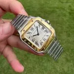 1:1 Super Clone Uhr Cartier Santos W2SA0033 Bicolor Gold mit blauen Zeigern 27×34,5mm
