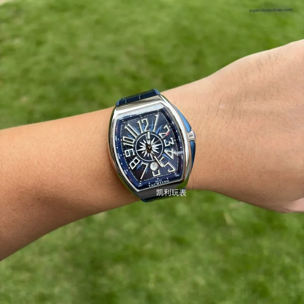 1:1 Super Clone Uhr Franck Muller Vanguard Yachting V 45 SC DT Blaues Zifferblatt 45mm