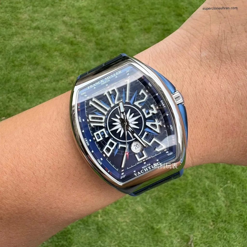 1:1 Super Clone Uhr Franck Muller Vanguard Yachting V 45 SC DT Blaues Zifferblatt 45mm
