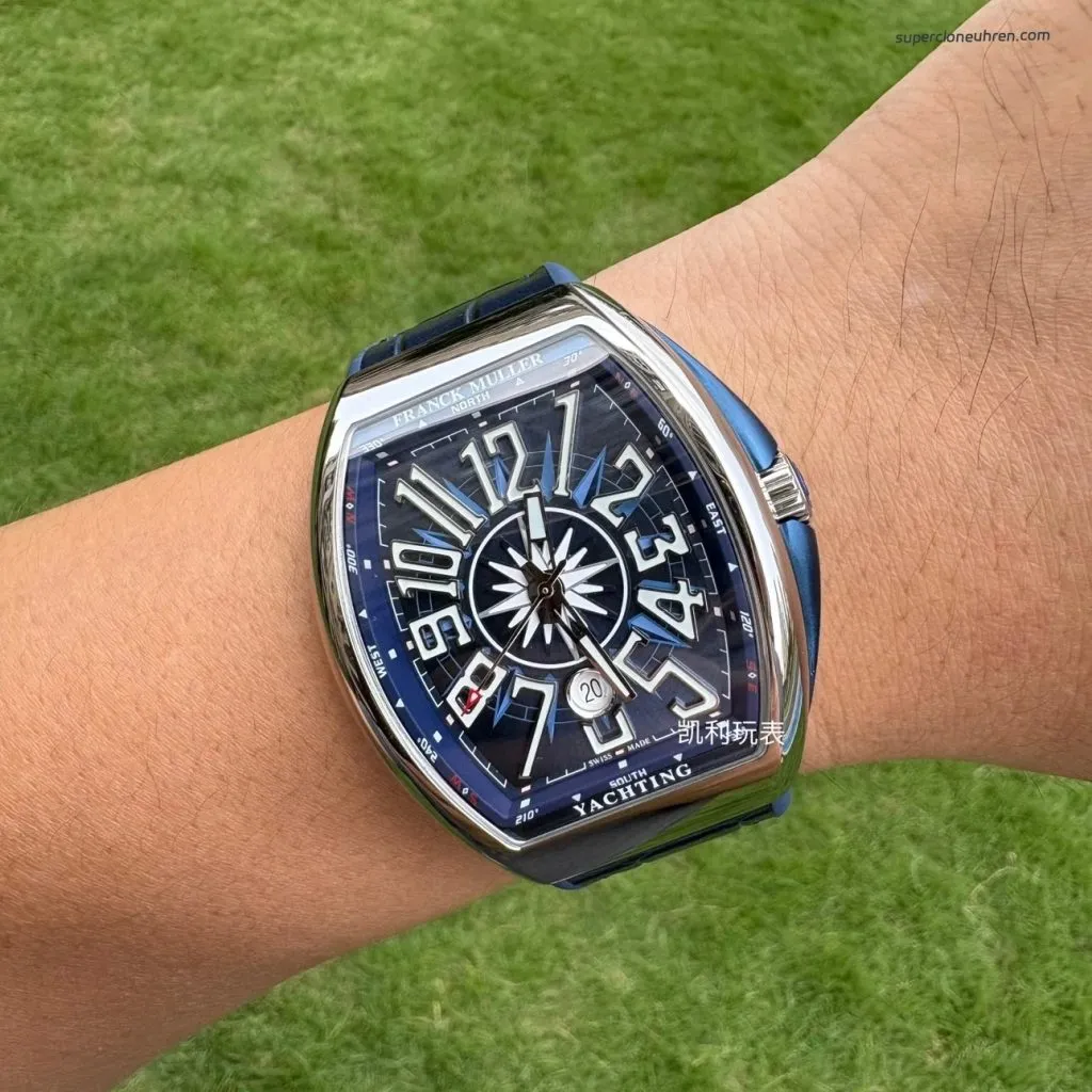 1:1 Super Clone Uhr Franck Muller Vanguard Yachting V 45 SC DT Blaues Zifferblatt 45mm