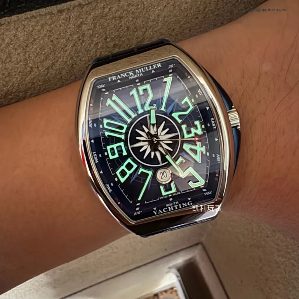 1:1 Super Clone Uhr Franck Muller Vanguard Yachting V 45 SC DT Blaues Zifferblatt 45mm