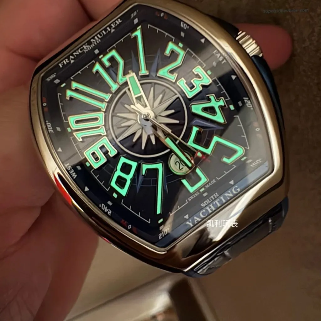 1:1 Super Clone Uhr Franck Muller Vanguard Yachting V 45 SC DT Blaues Zifferblatt 45mm