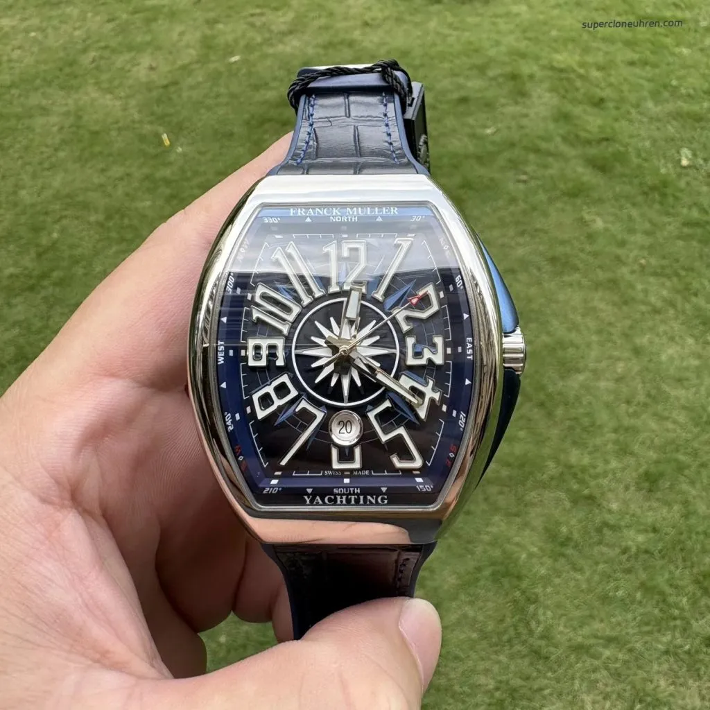 1:1 Super Clone Uhr Franck Muller Vanguard Yachting V 45 SC DT Blaues Zifferblatt 45mm
