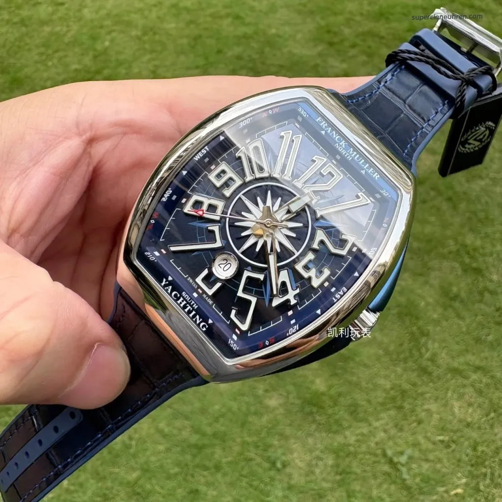 1:1 Super Clone Uhr Franck Muller Vanguard Yachting V 45 SC DT Blaues Zifferblatt 45mm
