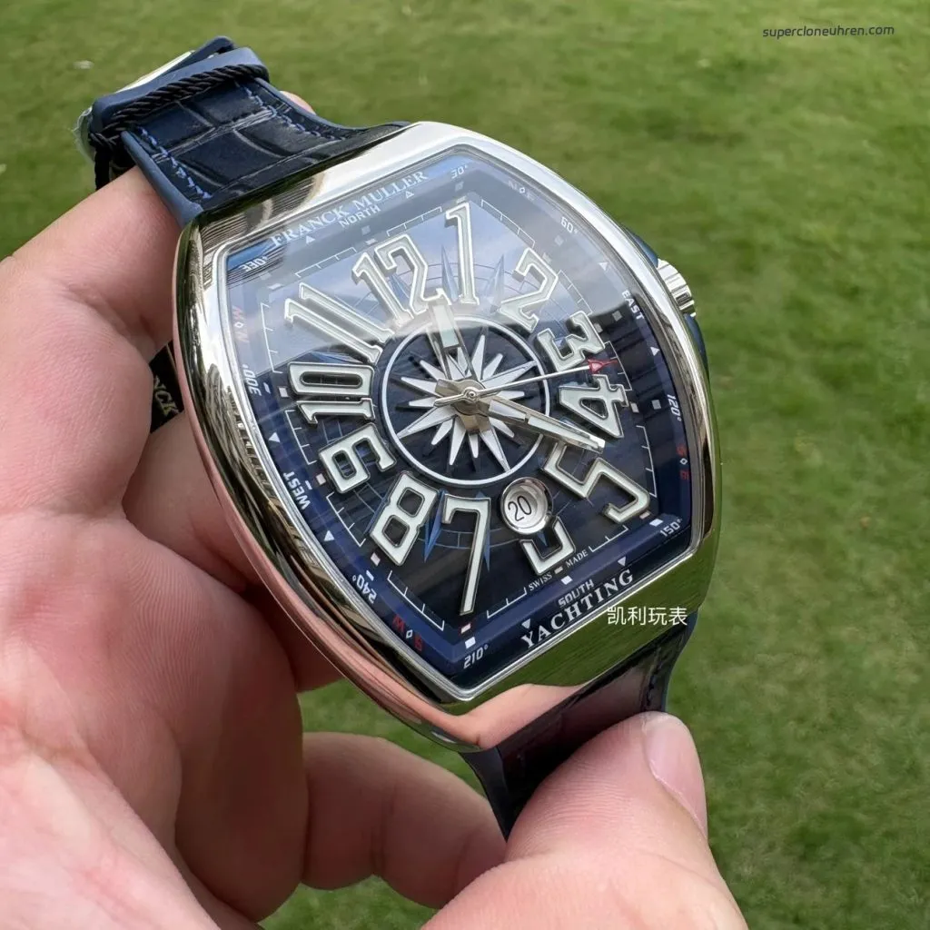 1:1 Super Clone Uhr Franck Muller Vanguard Yachting V 45 SC DT Blaues Zifferblatt 45mm