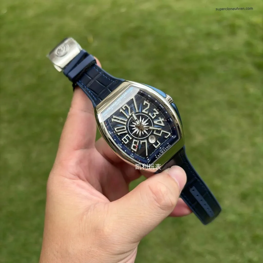 1:1 Super Clone Uhr Franck Muller Vanguard Yachting V 45 SC DT Blaues Zifferblatt 45mm