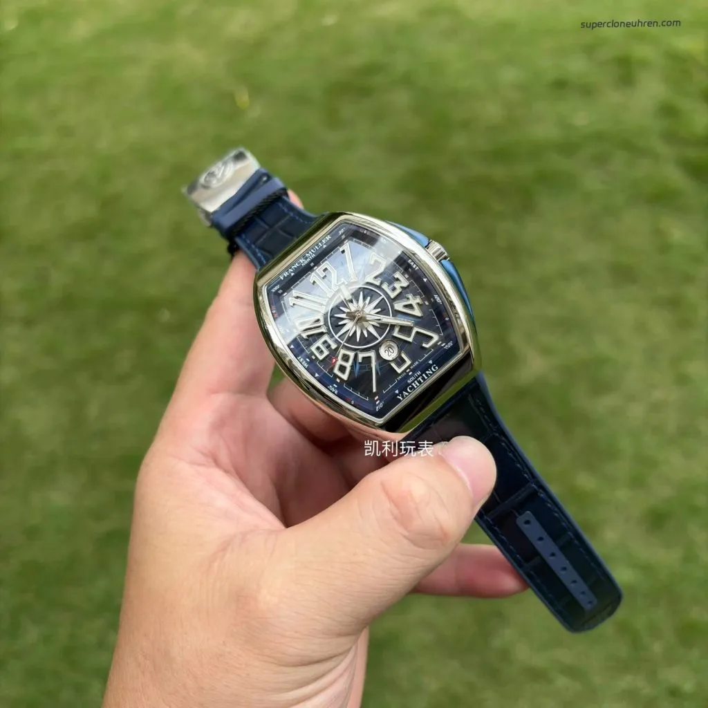 1:1 Super Clone Uhr Franck Muller Vanguard Yachting V 45 SC DT Blaues Zifferblatt 45mm