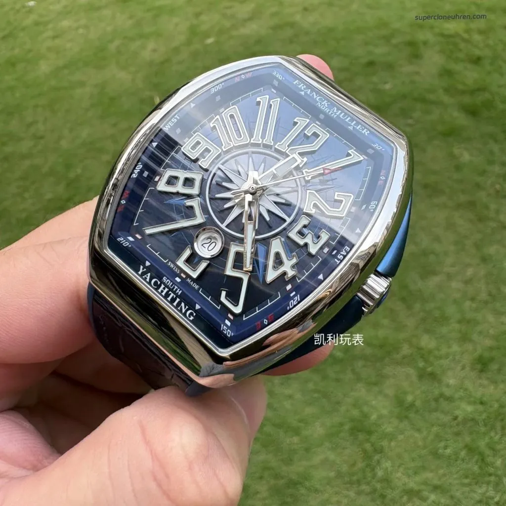 1:1 Super Clone Uhr Franck Muller Vanguard Yachting V 45 SC DT Blaues Zifferblatt 45mm