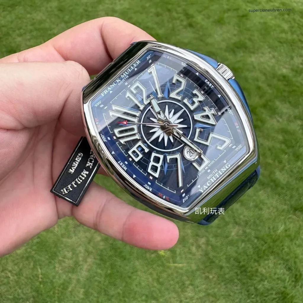 1:1 Super Clone Uhr Franck Muller Vanguard Yachting V 45 SC DT Blaues Zifferblatt 45mm