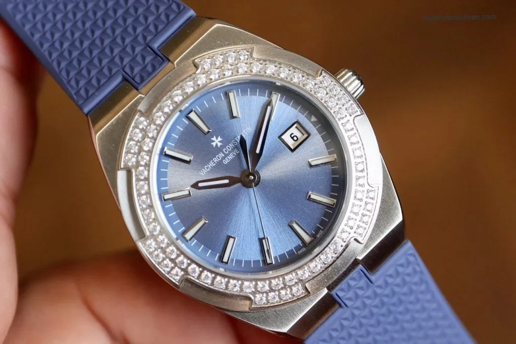1:1 Super Clone Uhr Vacheron Constantin Overseas 1225V/200A-B590 Edelstahl Diamantlünette 33mm