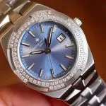1:1 Super Clone Uhr Vacheron Constantin Overseas 1225V/200A-B590 Blaues Zifferblatt mit Diamantlünette 33mm