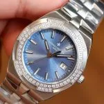 1:1 Super Clone Uhr Vacheron Constantin Overseas 1225V/200A-B590 Blaues Zifferblatt mit Diamantlünette 33mm