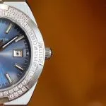1:1 Super Clone Uhr Vacheron Constantin Overseas 1225V/200A-B590 Blaues Zifferblatt mit Diamantlünette 33mm