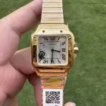 Super Clone Cartier Santos WGSA0107 Gelbgold Blaue Zeiger 27×34,5mm