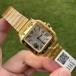 Super Clone Cartier Santos WGSA0107 Gelbgold Blaue Zeiger 27×34,5mm
