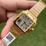 Super Clone Cartier Santos WGSA0107 Gelbgold Blaue Zeiger 27×34,5mm