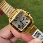 Super Clone Cartier Santos WGSA0107 Gelbgold Blaue Zeiger 27×34,5mm