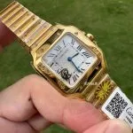 Super Clone Cartier Santos WGSA0107 Gelbgold Blaue Zeiger 27×34,5mm