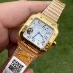 Super Clone Cartier Santos WGSA0107 Gelbgold Blaue Zeiger 27×34,5mm