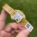 Super Clone Cartier Santos WGSA0107 Gelbgold Blaue Zeiger 27×34,5mm