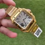 Super Clone Cartier Santos WGSA0107 Gelbgold Blaue Zeiger 27×34,5mm