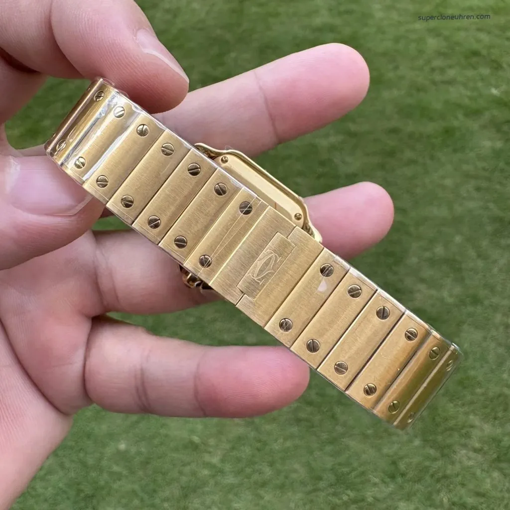 Super Clone Cartier Santos WGSA0107 Gelbgold Blaue Zeiger 27×34,5mm