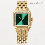 1:1 Super Clone Uhr Cartier Panthère WJPN0037 Gold mit Diamantlünette und grünem Zifferblatt 27x37mm